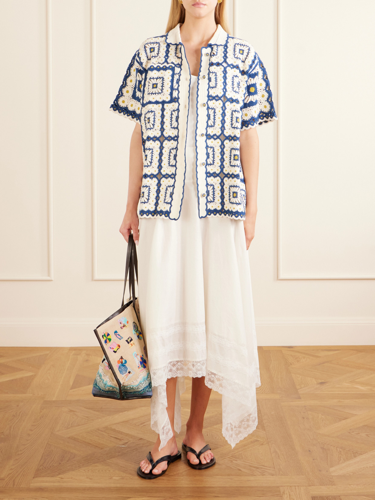 Ainsley Asymmetric Lace-Trimmed Cotton-Voile Maxi