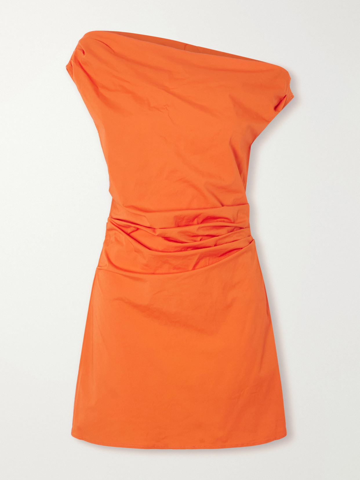Staud Phare Draped Cotton-blend Poplin Mini Dress In Orange