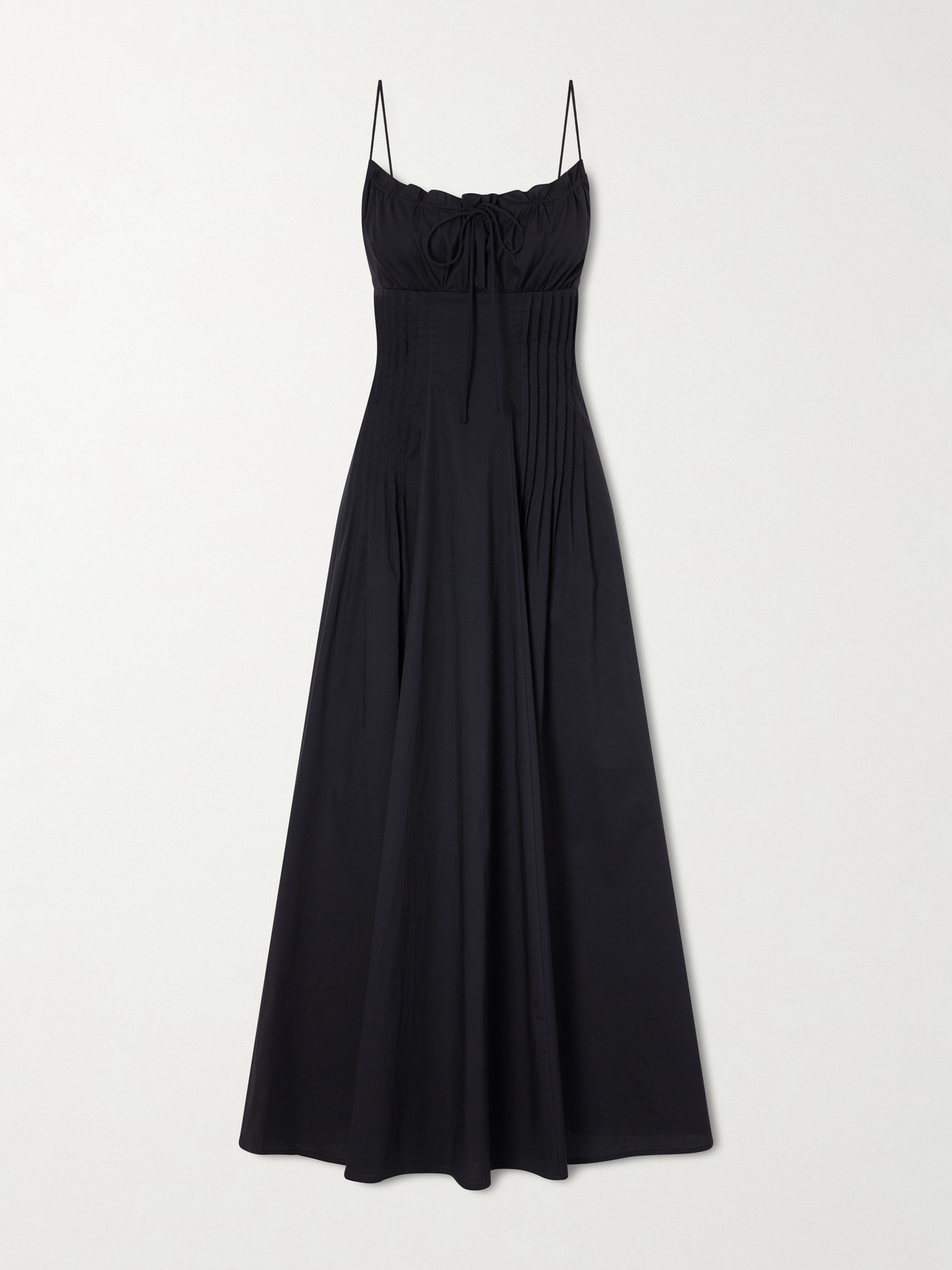 STAUD - Margi Ruffled Pleated Cotton-stretch Poplin Midi Dress - Black
