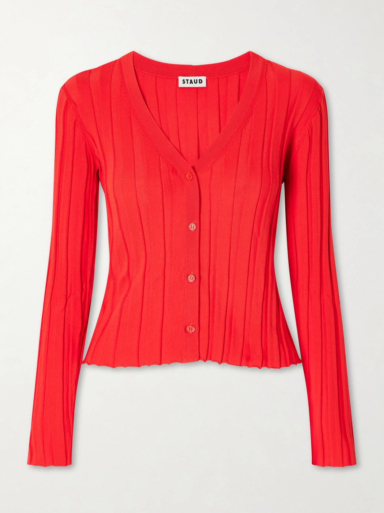Staud Ezra Ribbed Jersey Cardigan In Red