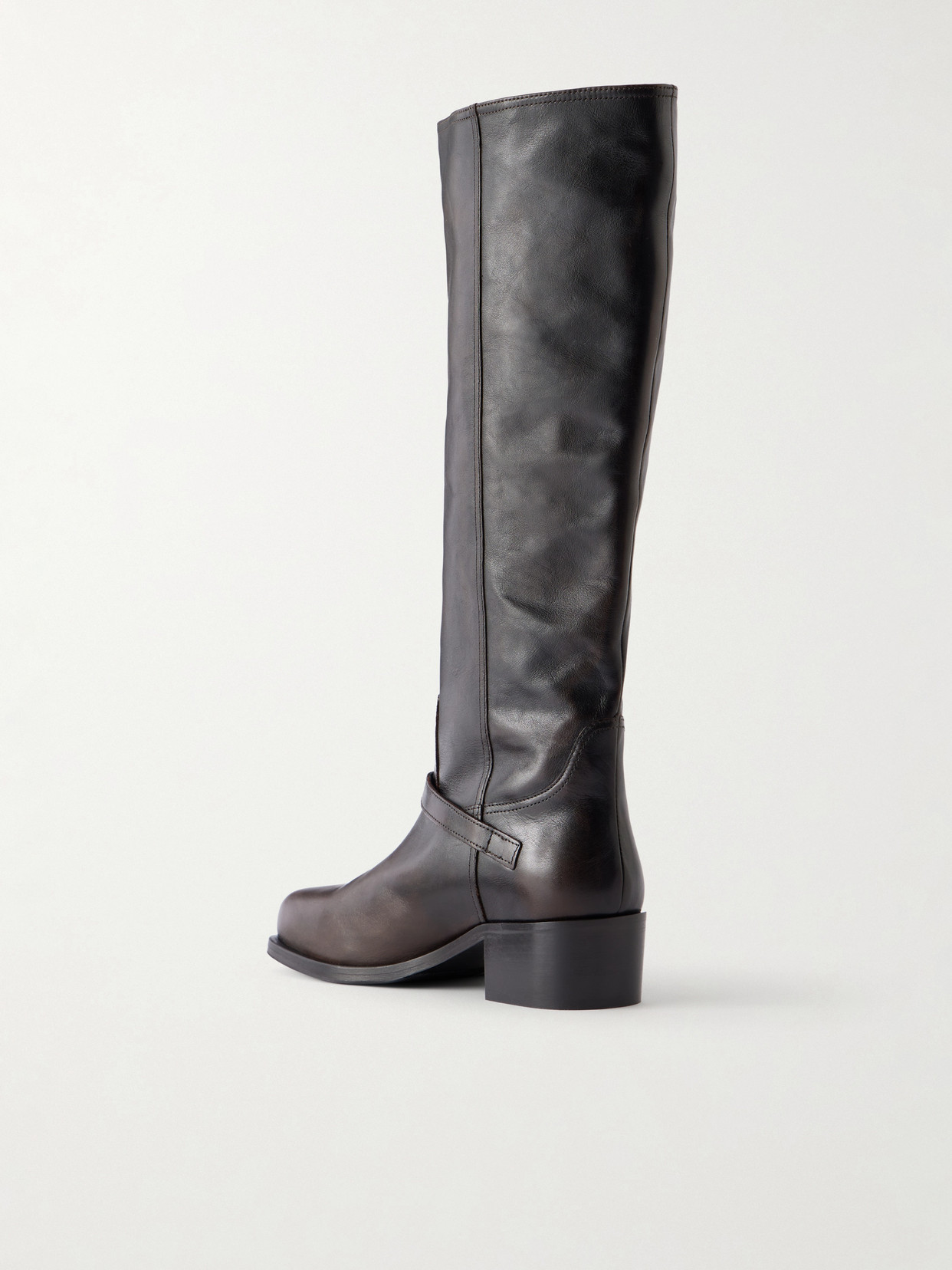 Staud Solid Color Leather Knee Boots In Brown