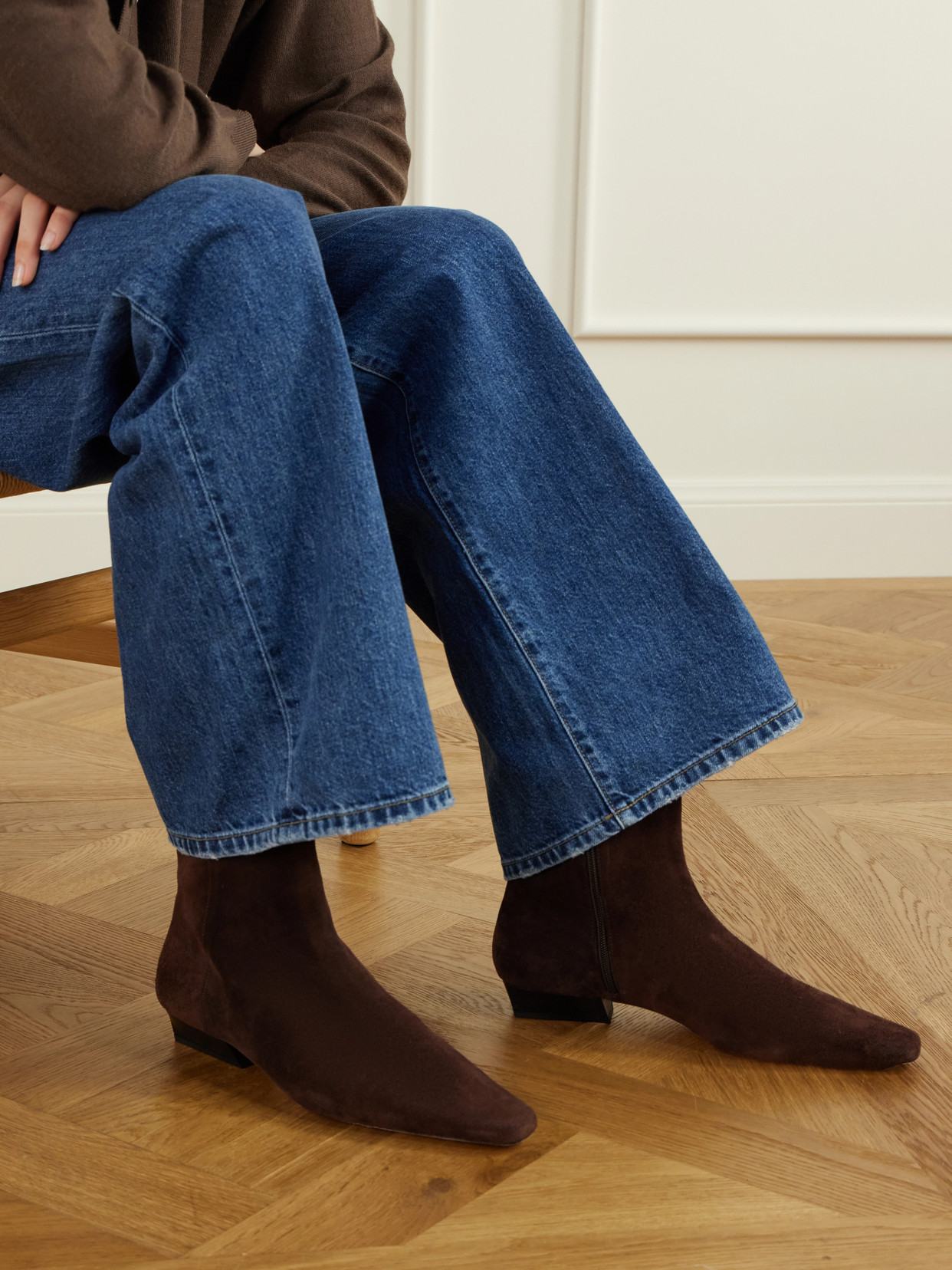 Staud Solid Color Suede Ankle Boots In Brown