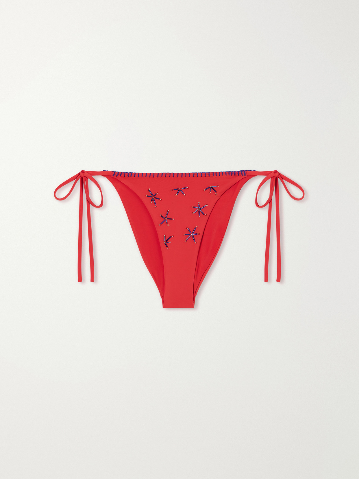 Staud Sisley Bead-embellished Bikini Briefs In Red