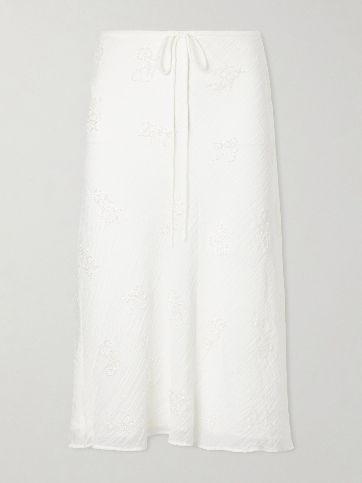 Staud Lucia Bead-embellished Crinkled Modal-blend Organza Midi Skirt In White