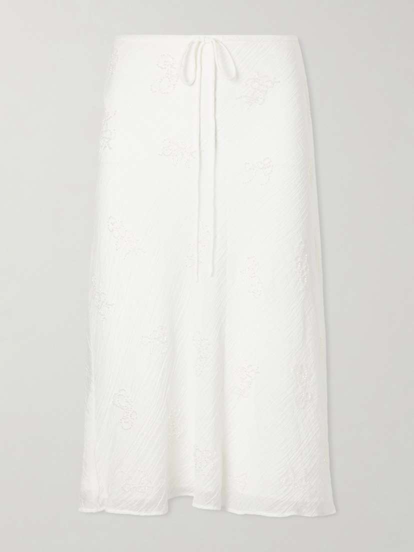 Staud Lucia Bead-embellished Crinkled Modal-blend Organza Midi Skirt