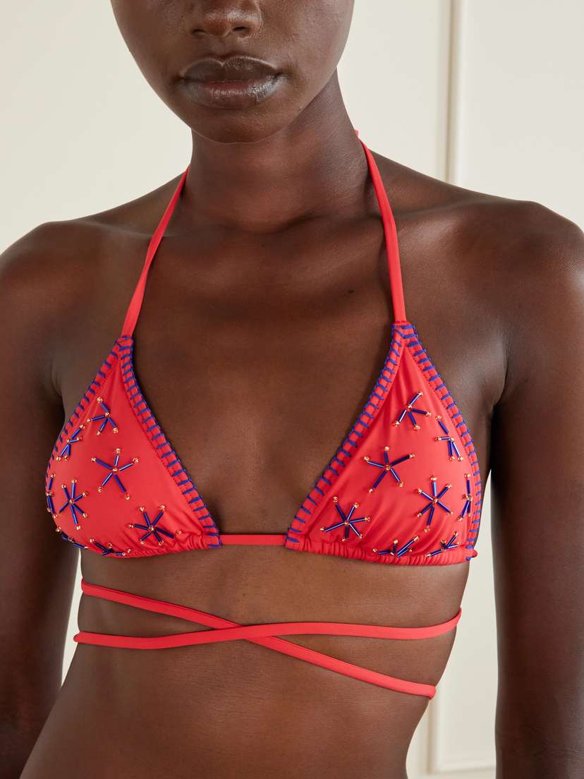 Staud Lido Bead-embellished Triangle Bikini Top | Thumbnail 4 Staud Lido Bead-embellished Triangle Bikini Top | Thumbnail 4