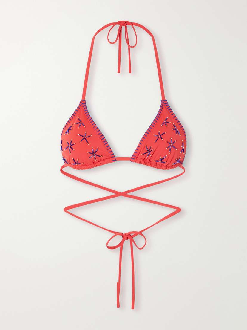 Staud Lido Bead-embellished Triangle Bikini Top