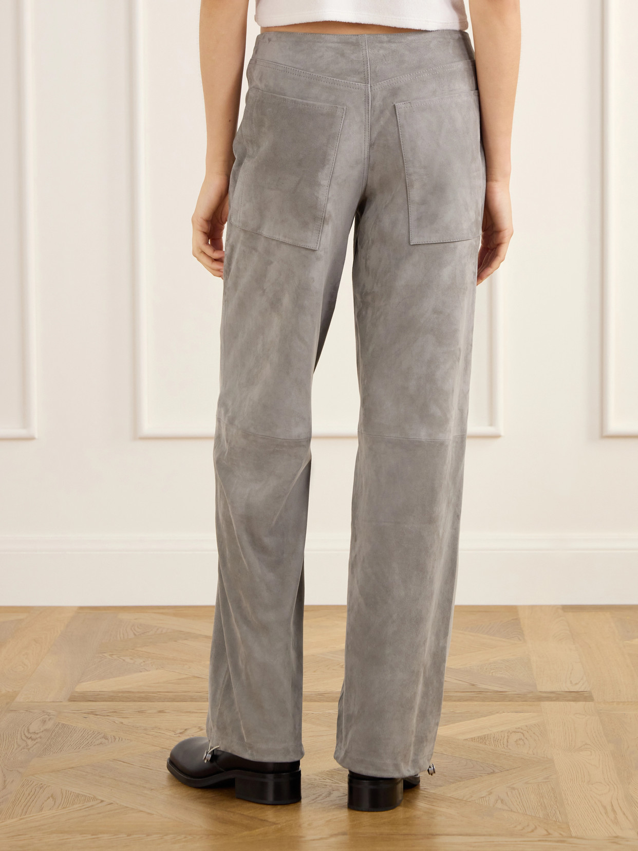 Sport Jean Paneled Suede Low-Rise Straight- Leg