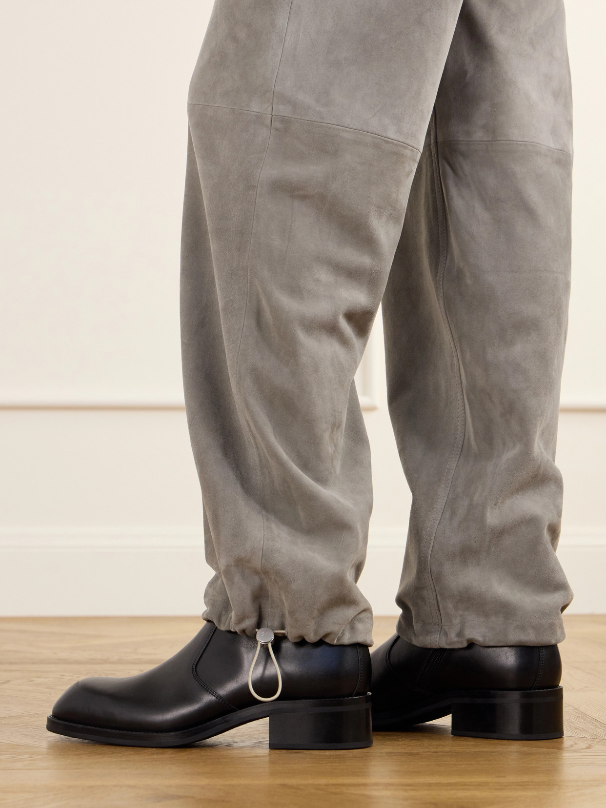 Sport Jean Paneled Suede Low-Rise Straight- Leg