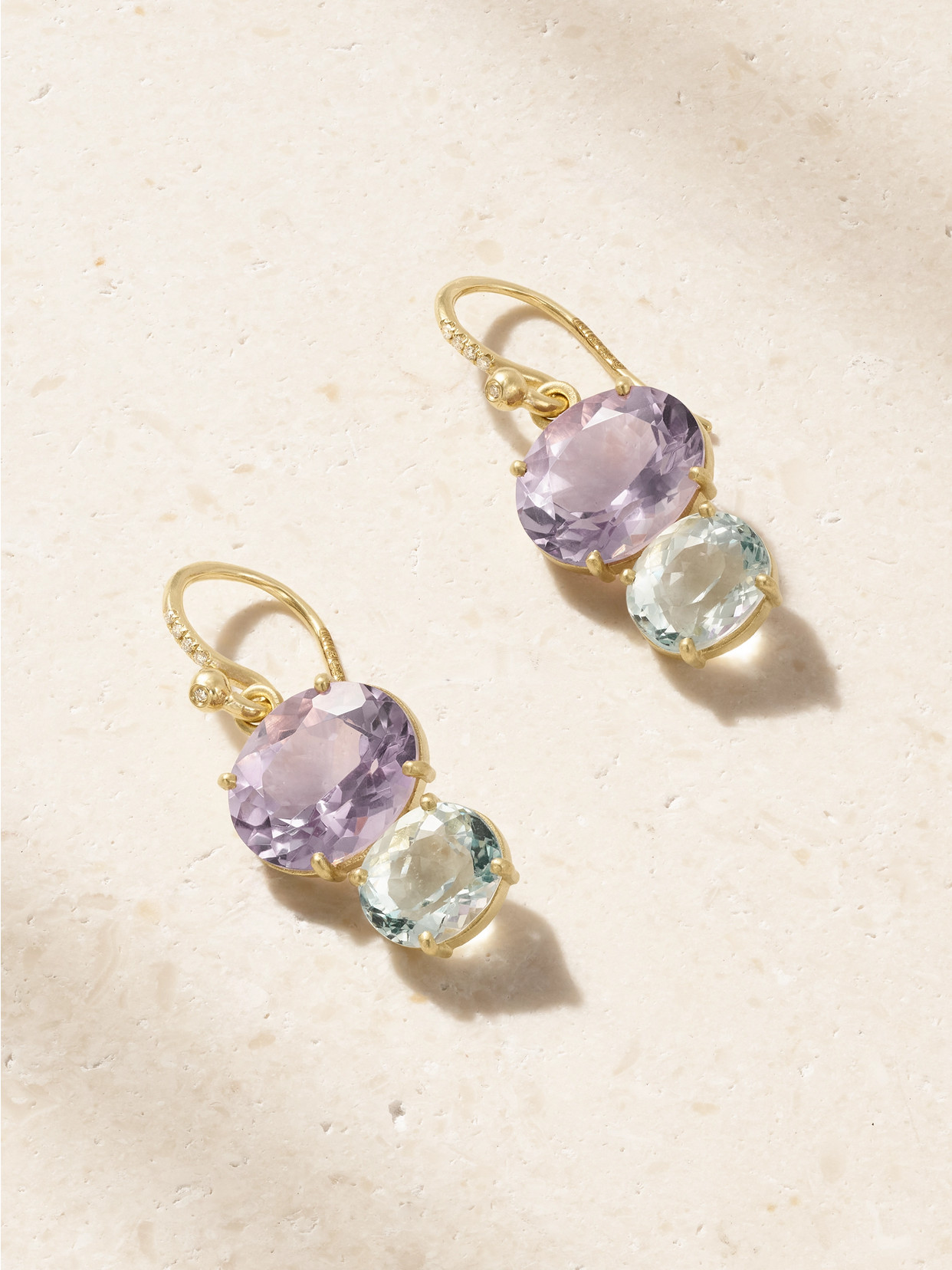 Irene Neuwirth Gemmy Gem 18-karat Gold Amethyst, Aquamarine And Diamond Earrings In Purple