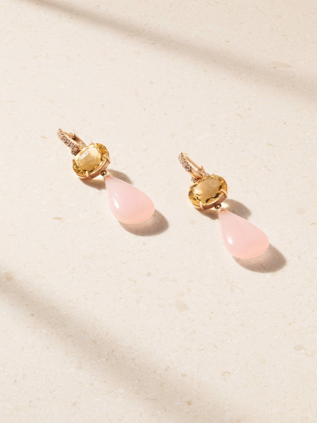 Irene Neuwirth Gemmy Gem18-karat Gold, Diamond, Chalcedony And Beryl Earrings In Pink