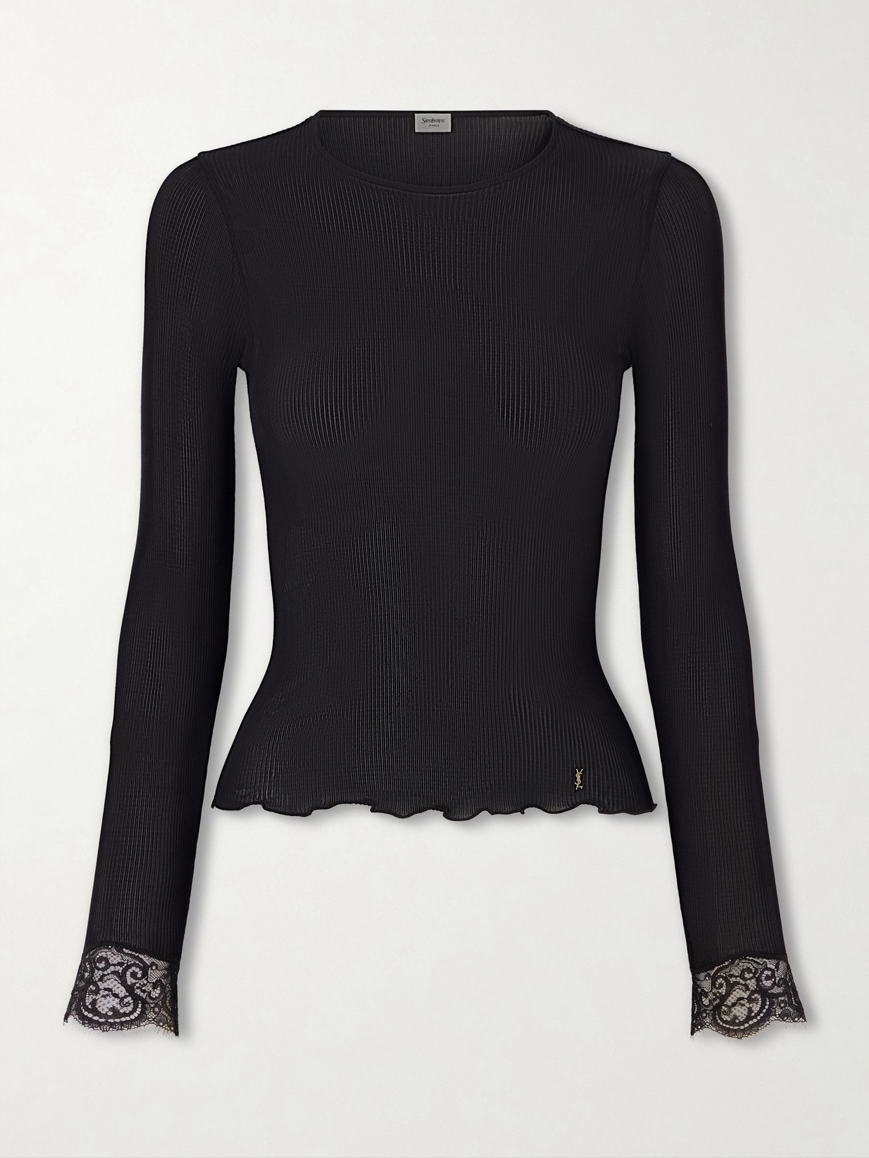 Lace-Trimmed Ribbed-Knit T-Shirt