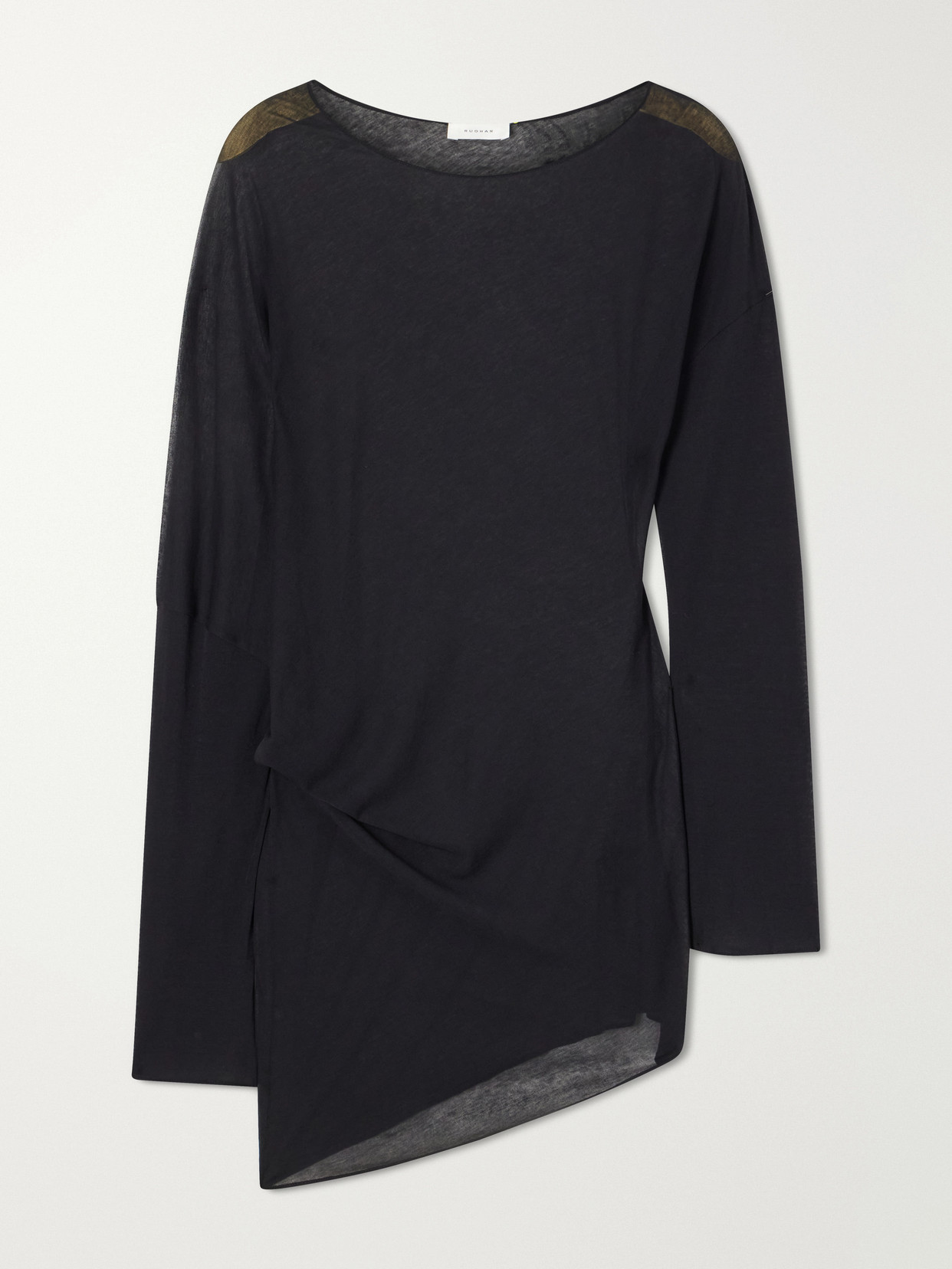 Ruohan Cobia Asymmetric Gathered Cotton-gauze Blouse In Black