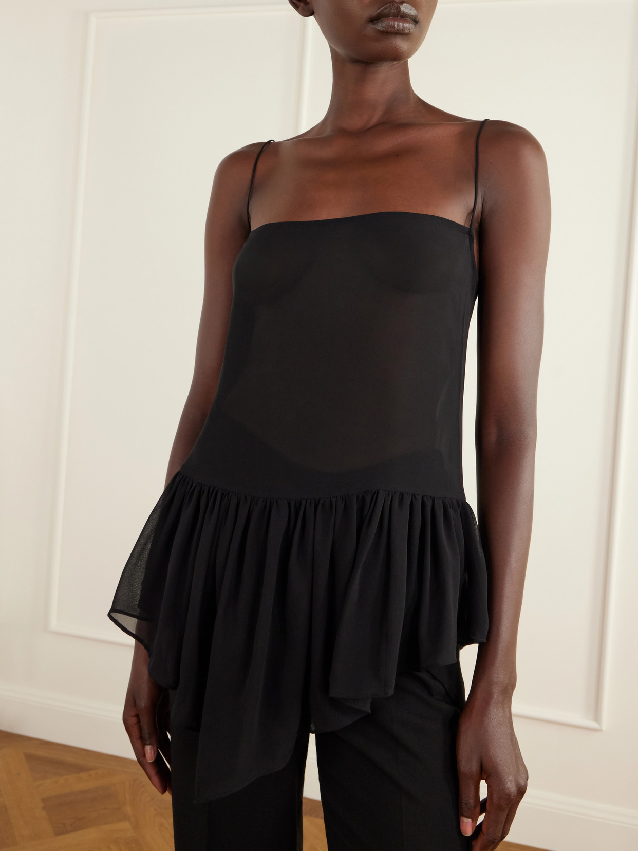 Harlowe Asymmetric Ruffled Silk-Chiffon Blouse