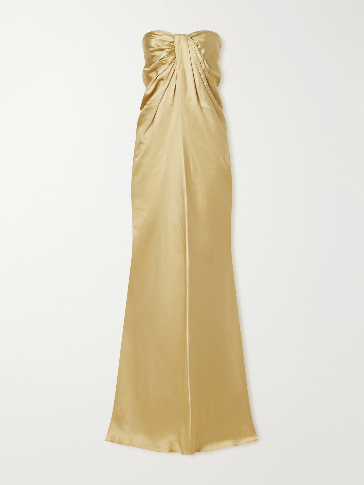 Tove Zenaida Strapless Draped Satin Gown In Gold