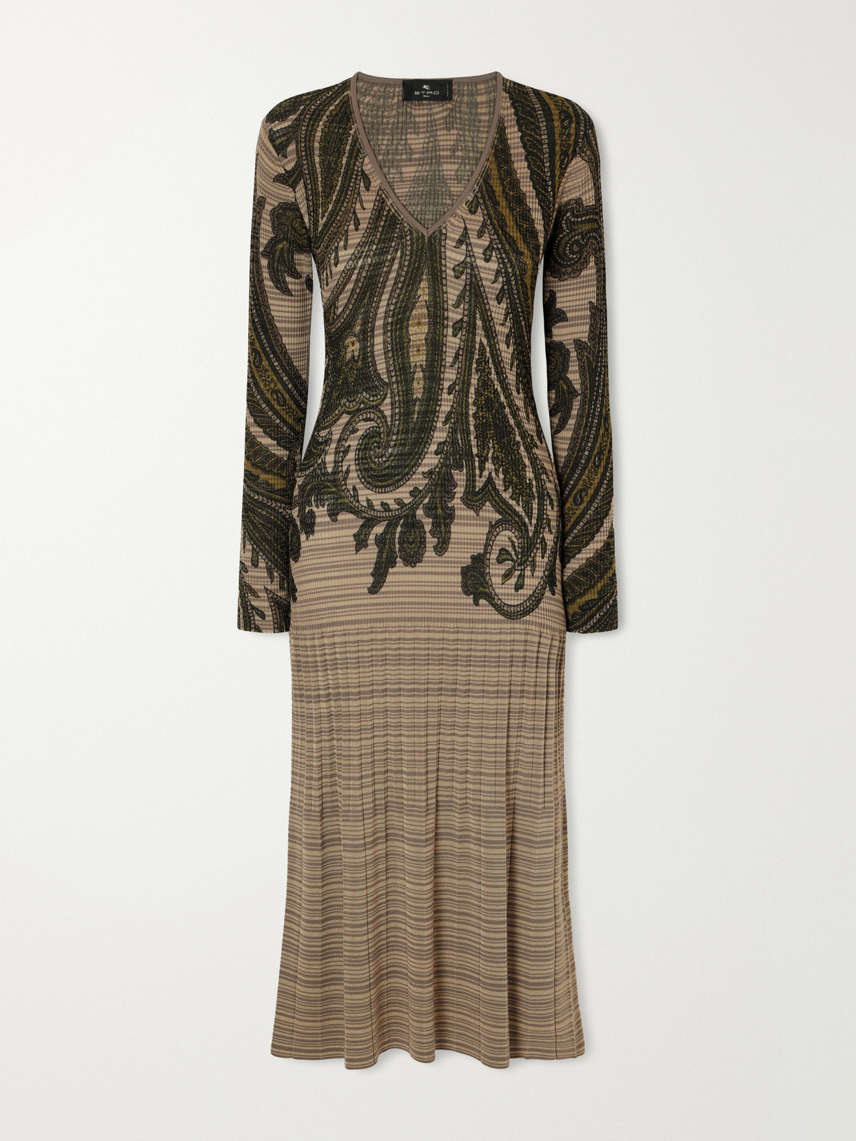 Etro Printed Ribbed-knit Midi Dress In Brown