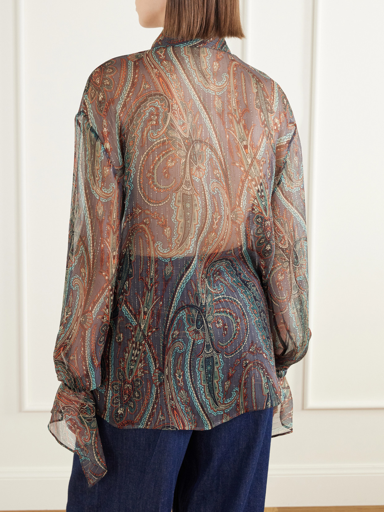 Ruffled Paisley-Print Silk-Blend Chiffon Blouse