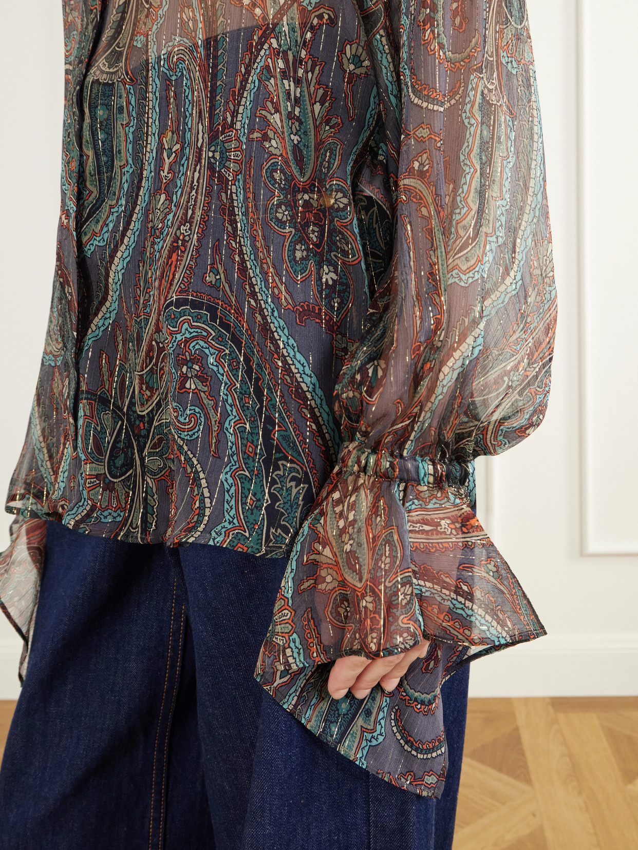 Ruffled Paisley-Print Silk-Blend Chiffon Blouse