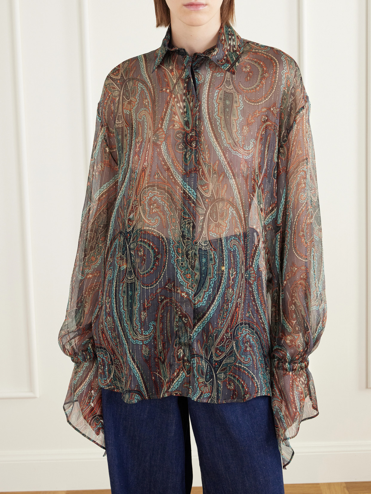 Ruffled Paisley-Print Silk-Blend Chiffon Blouse