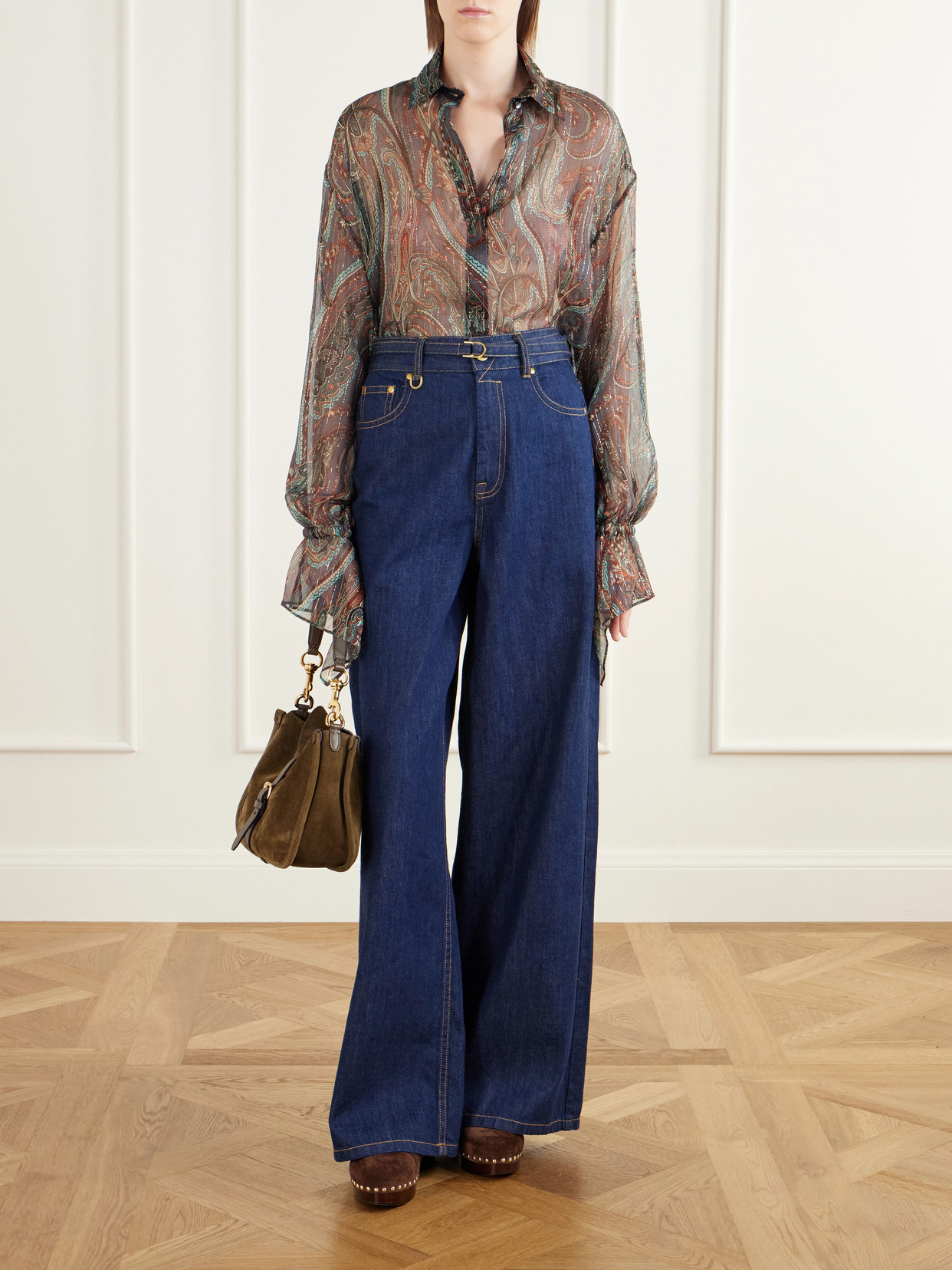 Ruffled Paisley-Print Silk-Blend Chiffon Blouse