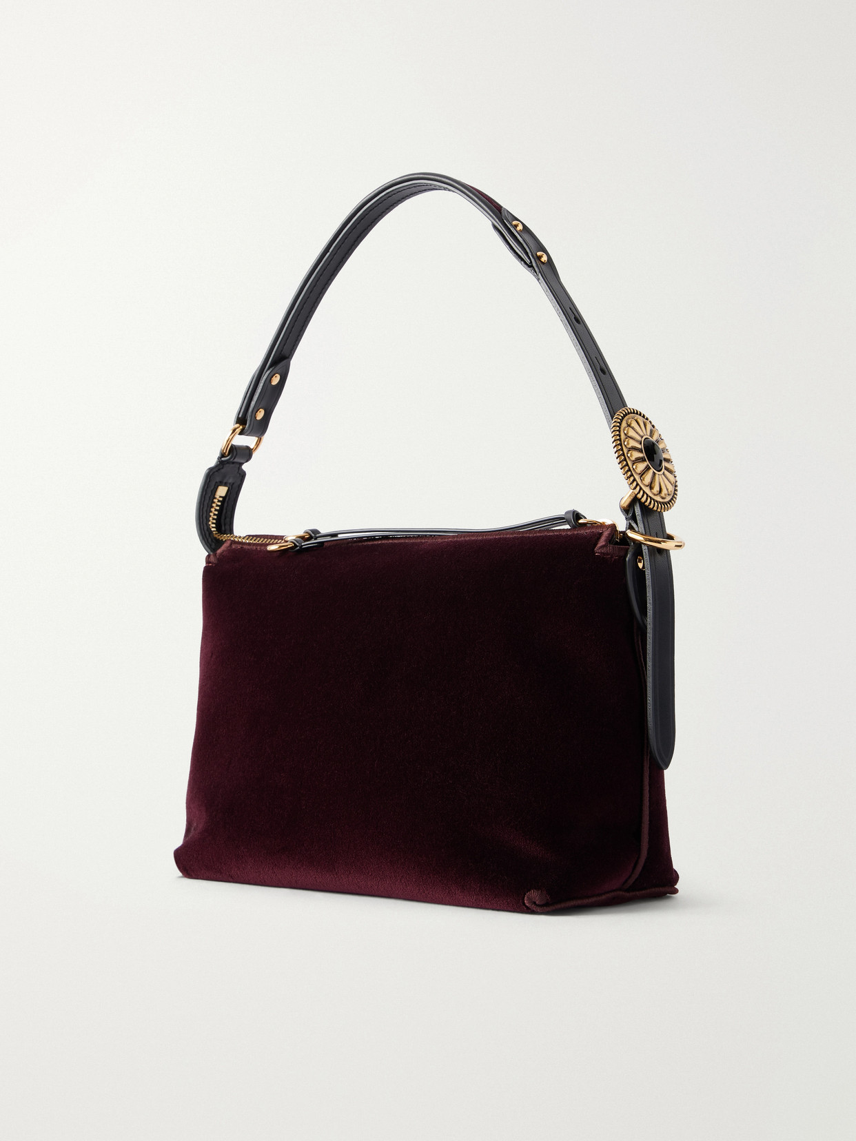 Logo-Embroidered Leather-Trimmed Velvet Shoulder Bag