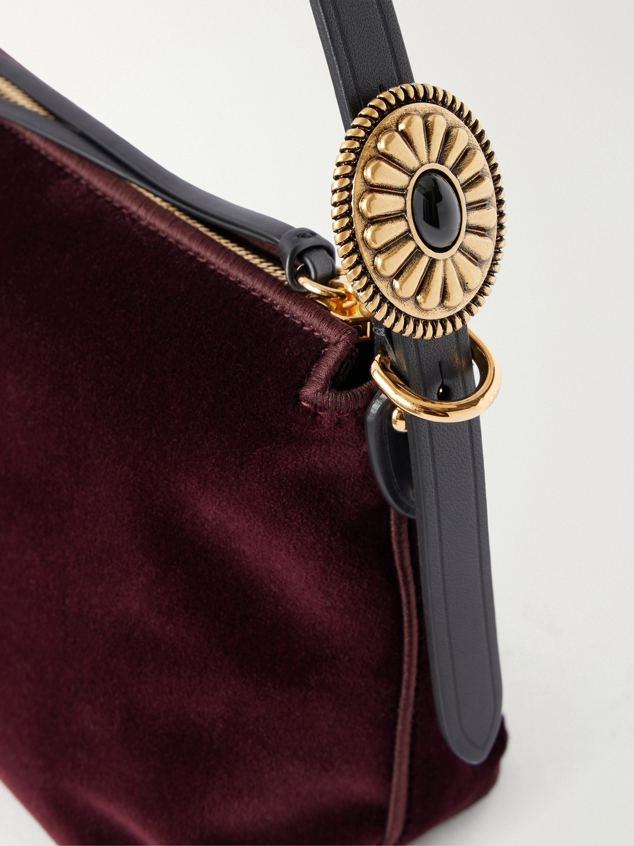 Logo-Embroidered Leather-Trimmed Velvet Shoulder Bag