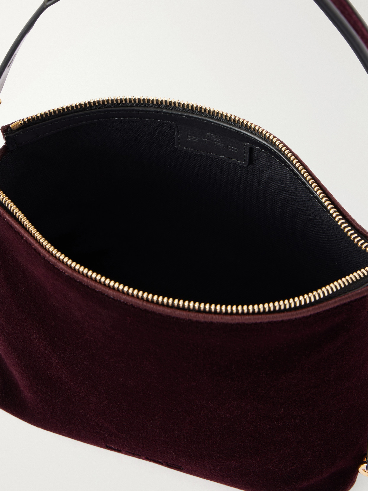 Logo-Embroidered Leather-Trimmed Velvet Shoulder Bag
