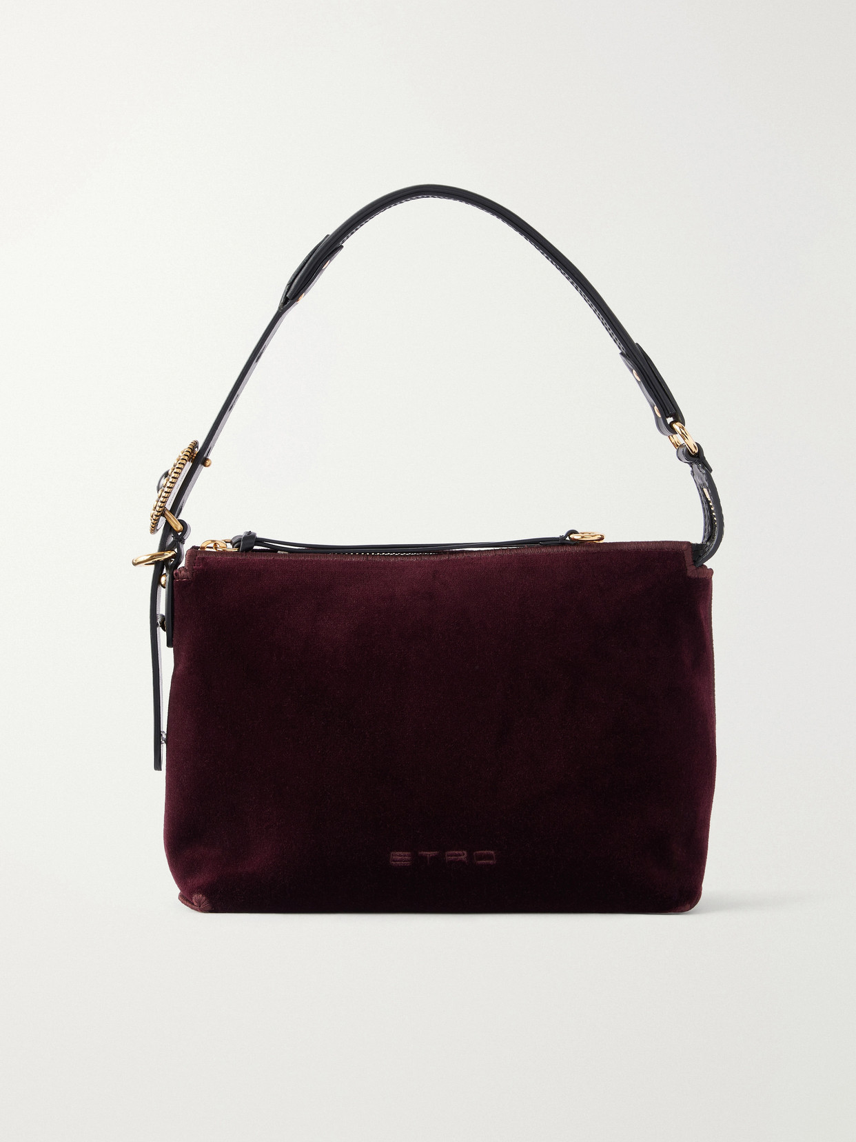 Logo-Embroidered Leather-Trimmed Velvet Shoulder Bag