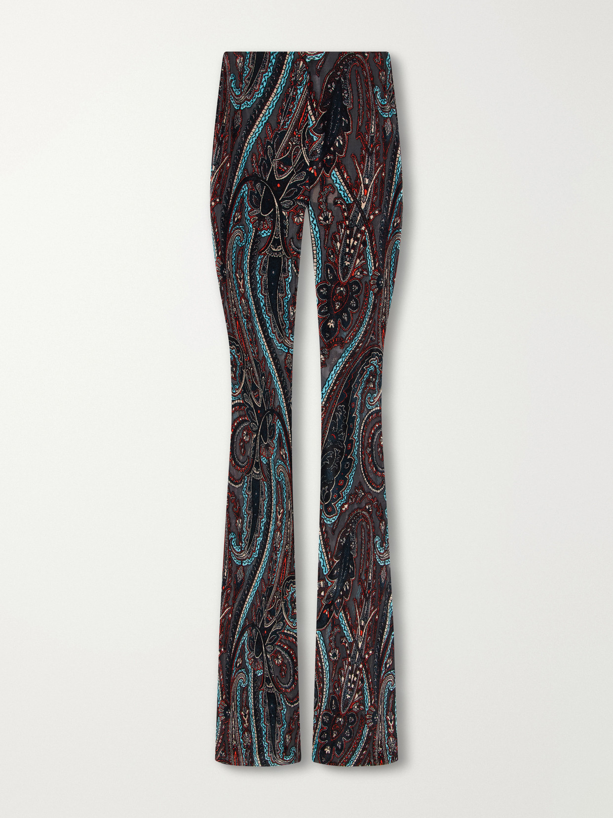 Etro Paisley-appliquéd Mesh Flared Pants In Brown