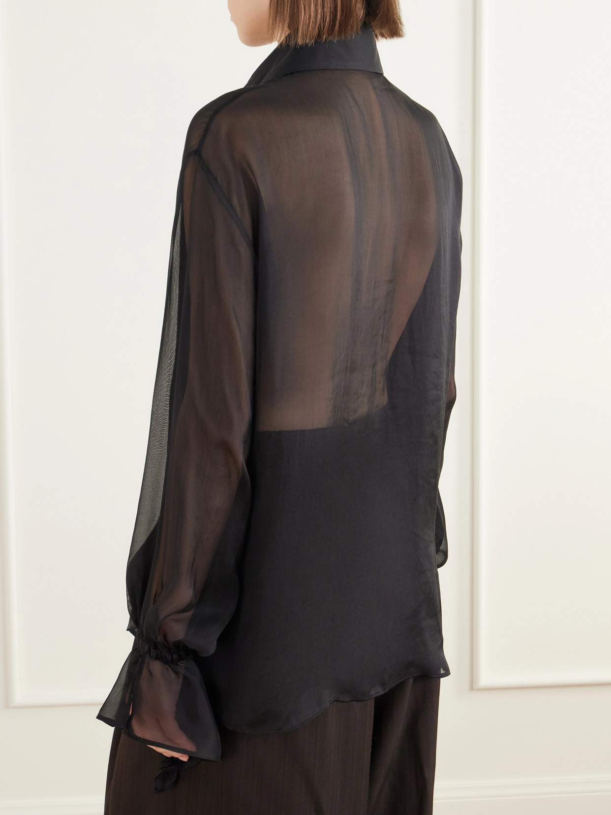 Pintucked Silk-Chiffon Shirt