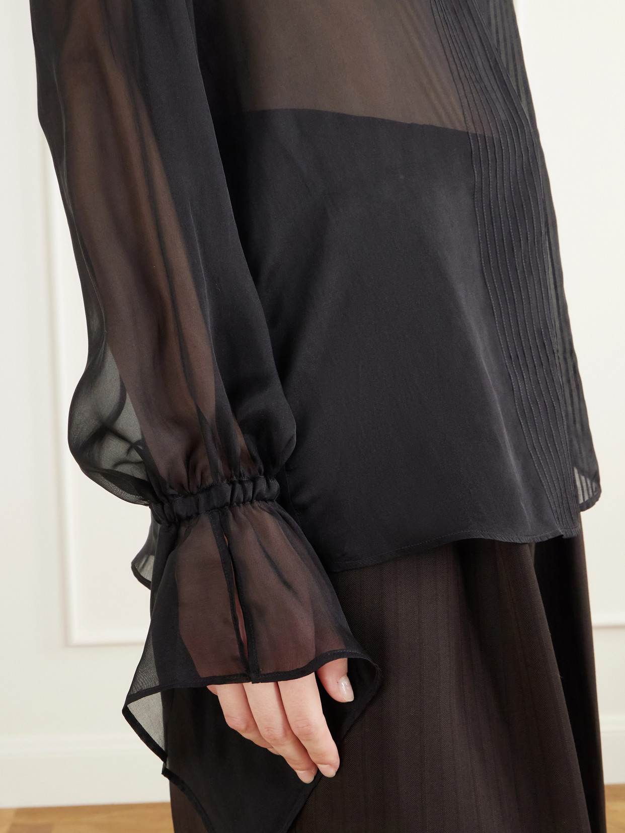 Pintucked Silk-Chiffon Shirt