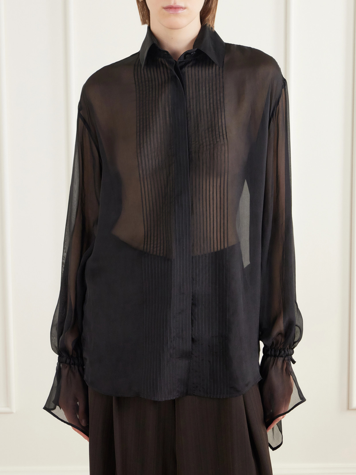 Pintucked Silk-Chiffon Shirt
