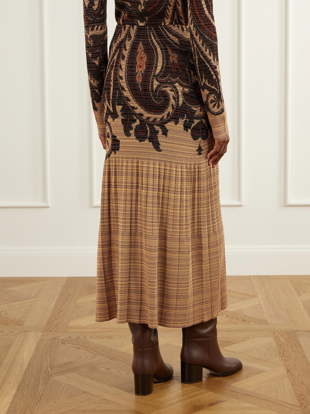 Paisley Printed Plissé-Knit Midi