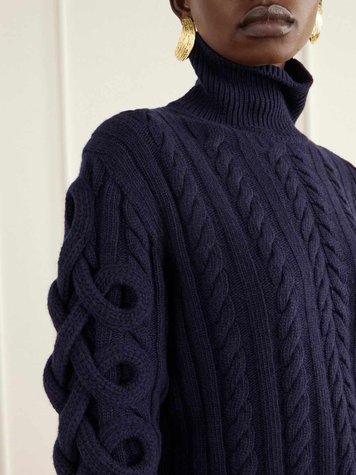 Cable-Knit Wool-Blend Turtleneck Sweater