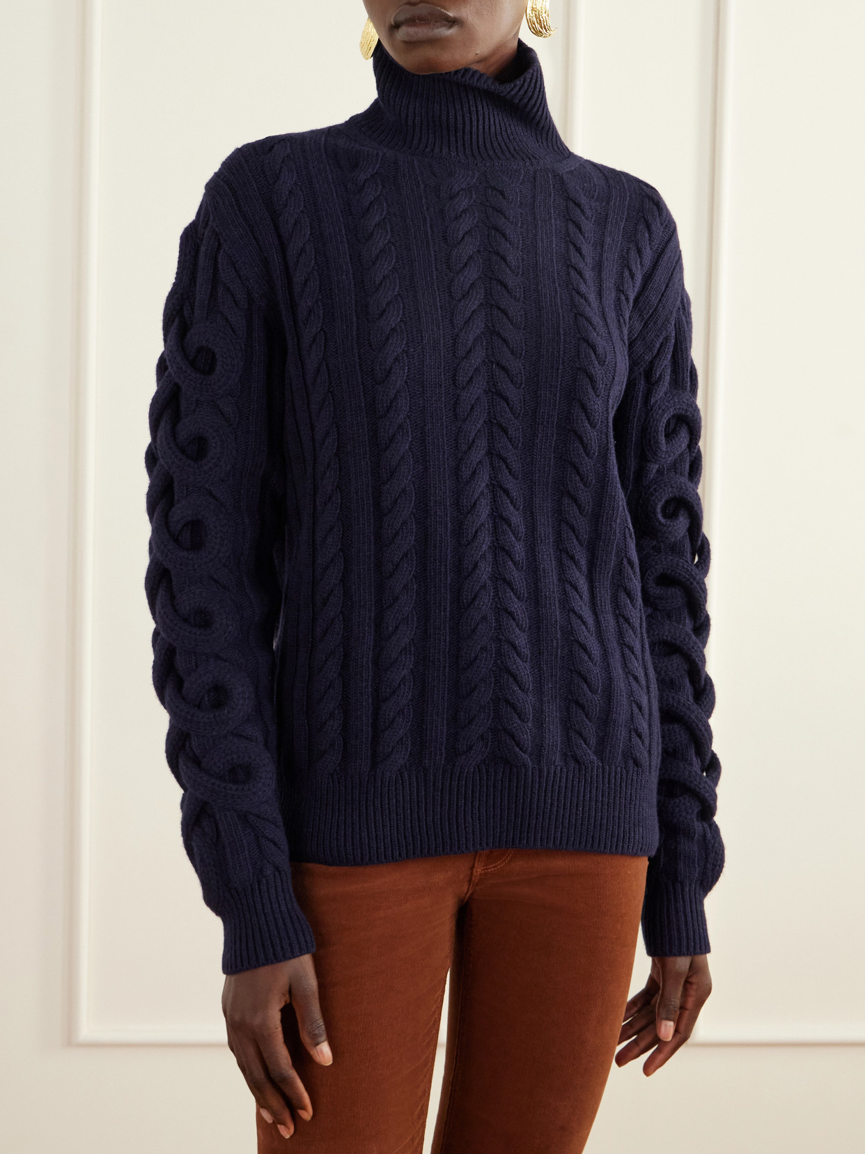 Cable-Knit Wool-Blend Turtleneck Sweater