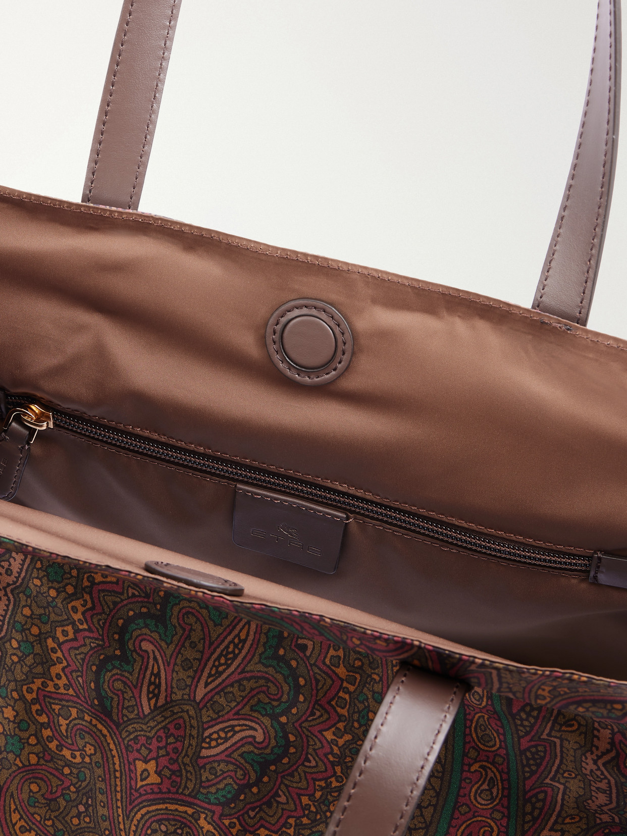 Printed Leather-Trimmed Shell Tote Bag