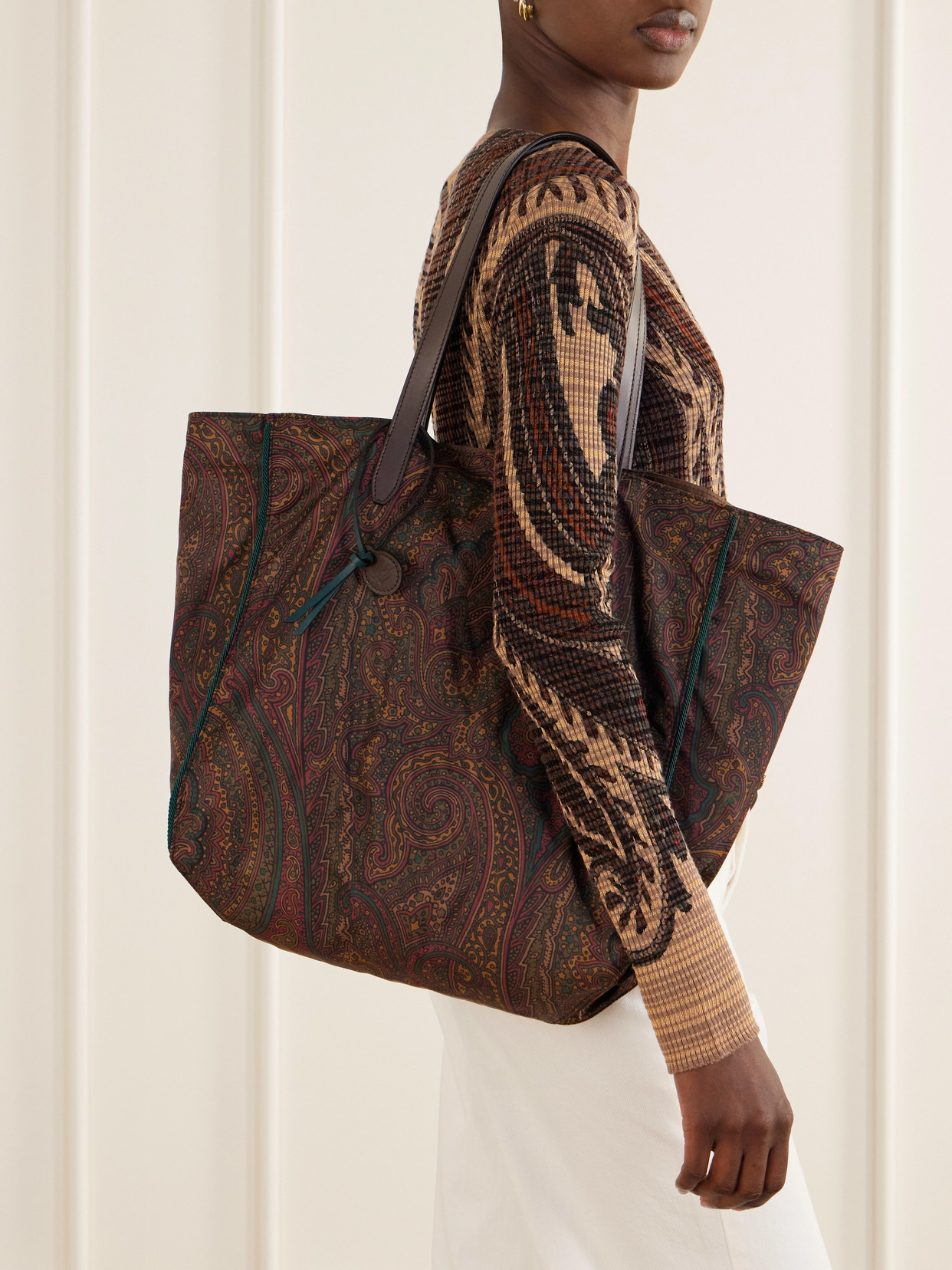 Etro Printed Leather-trimmed Shell Tote Bag In Multi