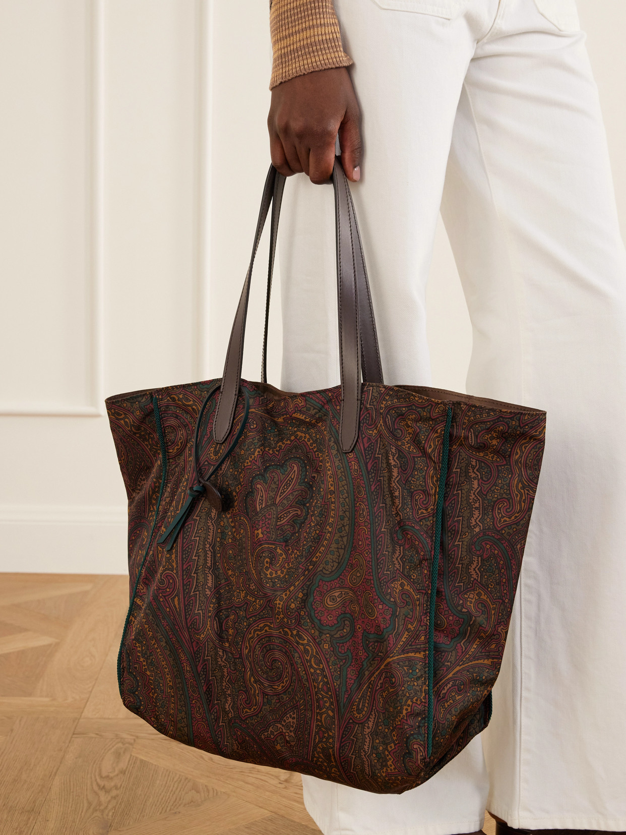 Etro Printed Leather-trimmed Shell Tote Bag In Multi