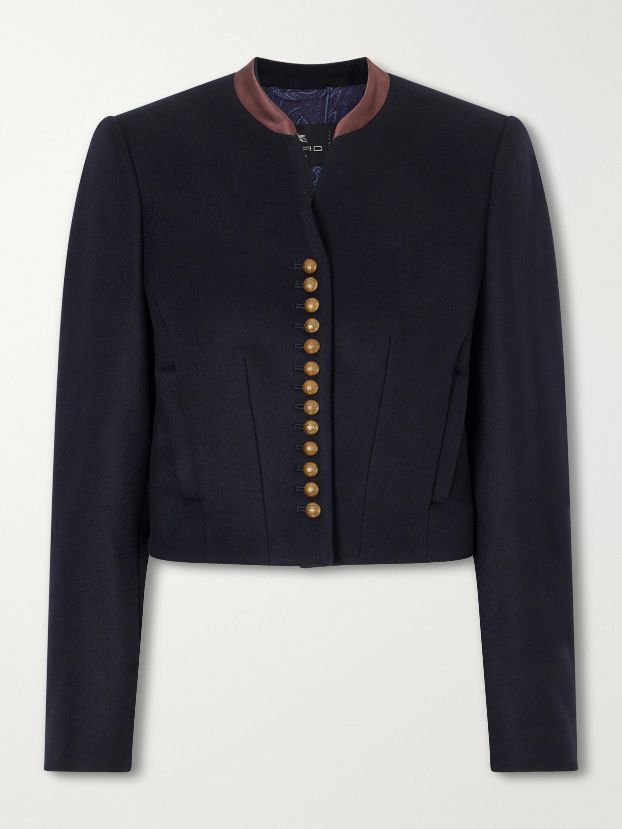Etro Satin-trimmed Wool-blend Jacket In Blue