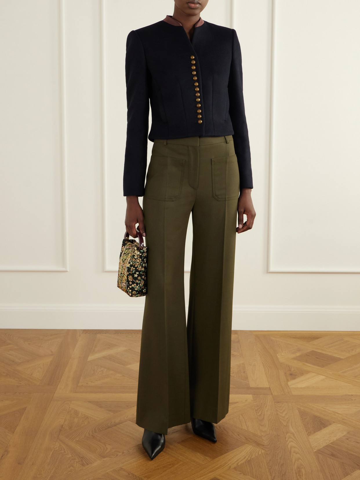 Etro Satin-trimmed Wool-blend Jacket In Blue