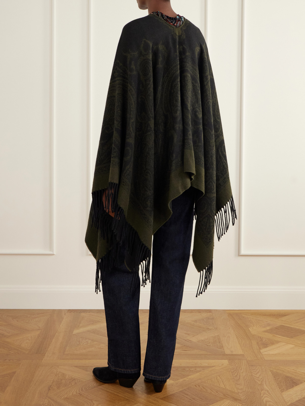 Fringe-Trimmed Wool Poncho