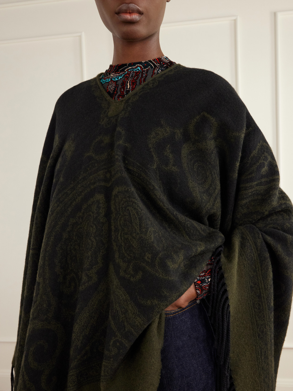 Fringe-Trimmed Wool Poncho