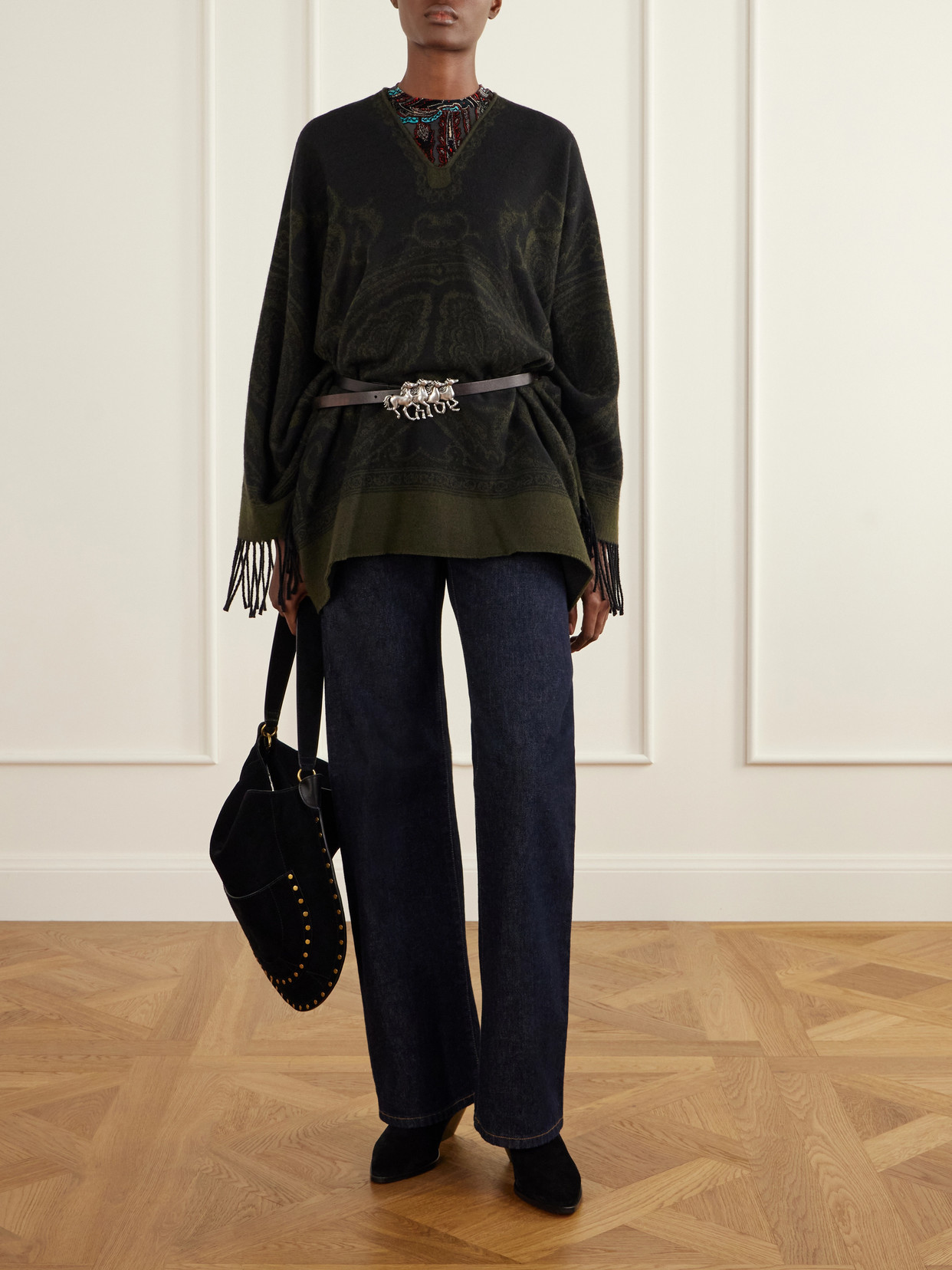 Fringe-Trimmed Wool Poncho