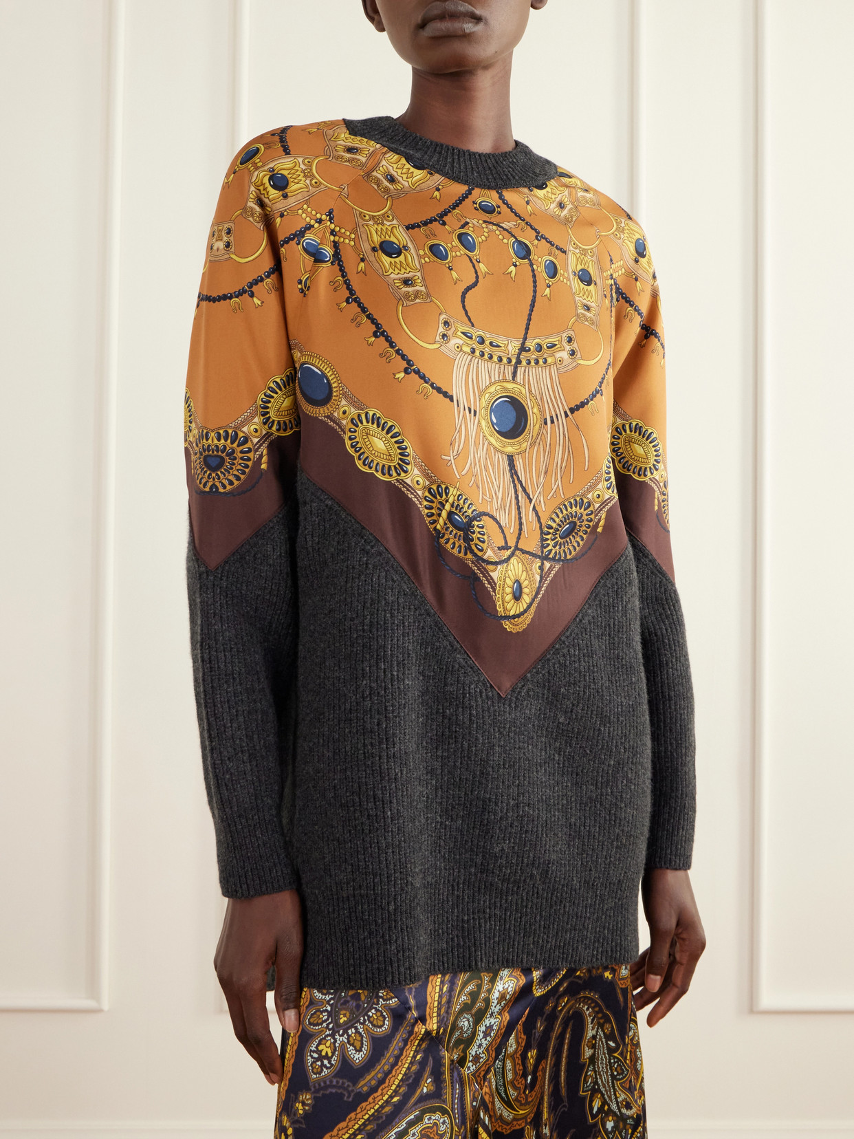 Silk-Trimmed Wool And Cashmere-Blend Sweater