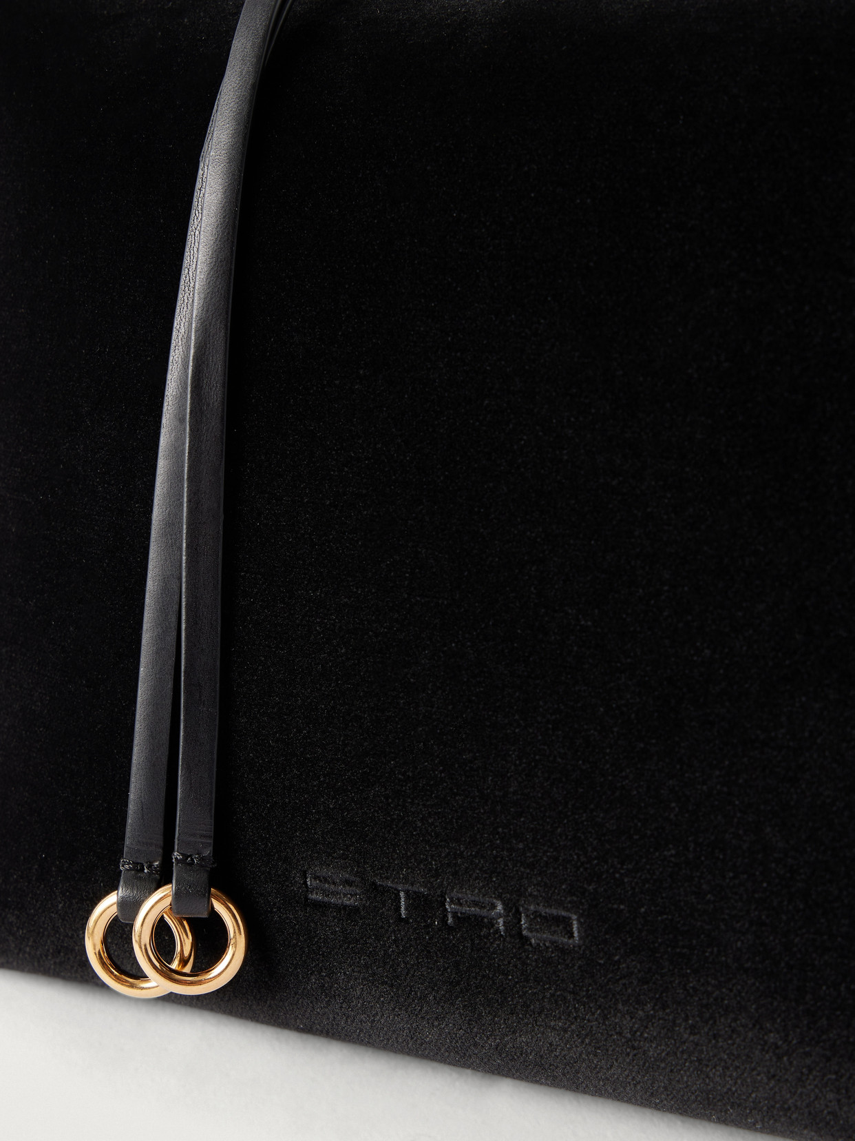 Leather-Trimmed Velvet Shoulder Bag