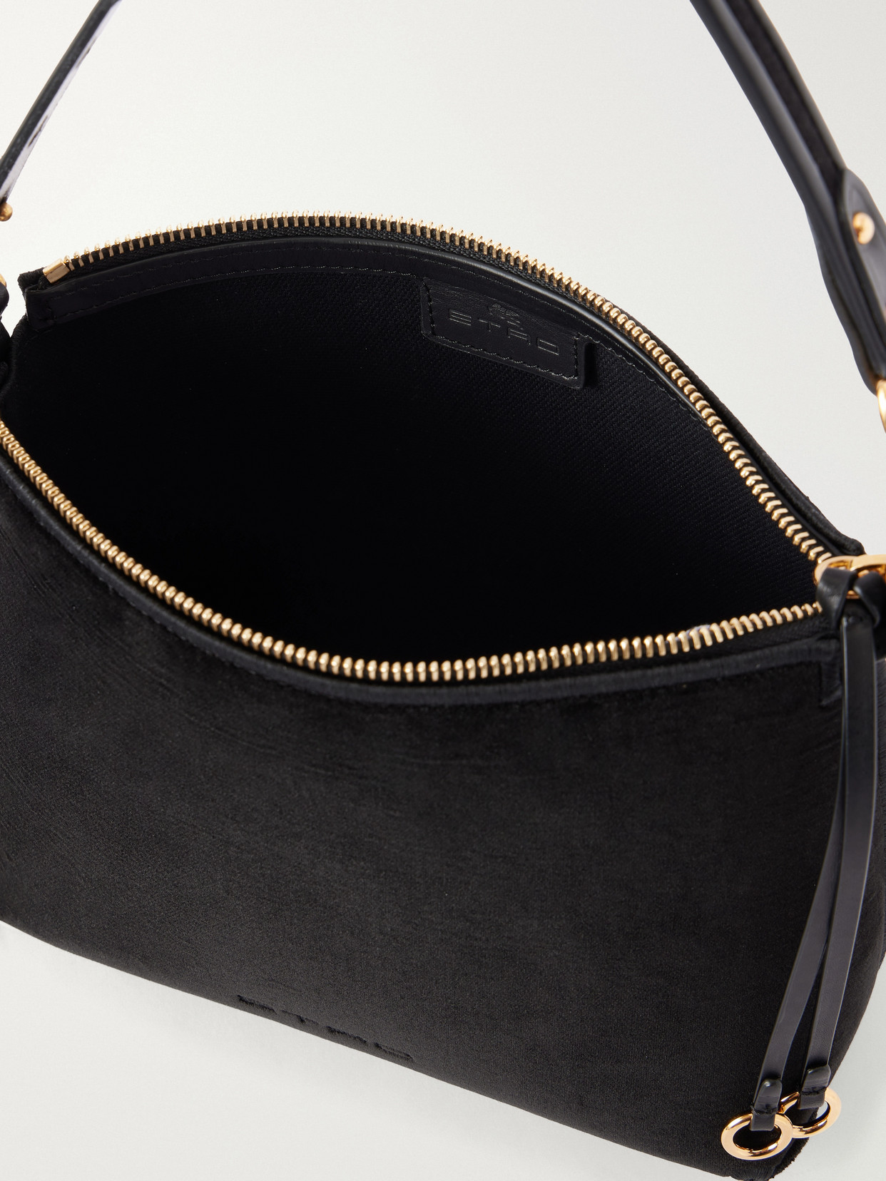 Leather-Trimmed Velvet Shoulder Bag
