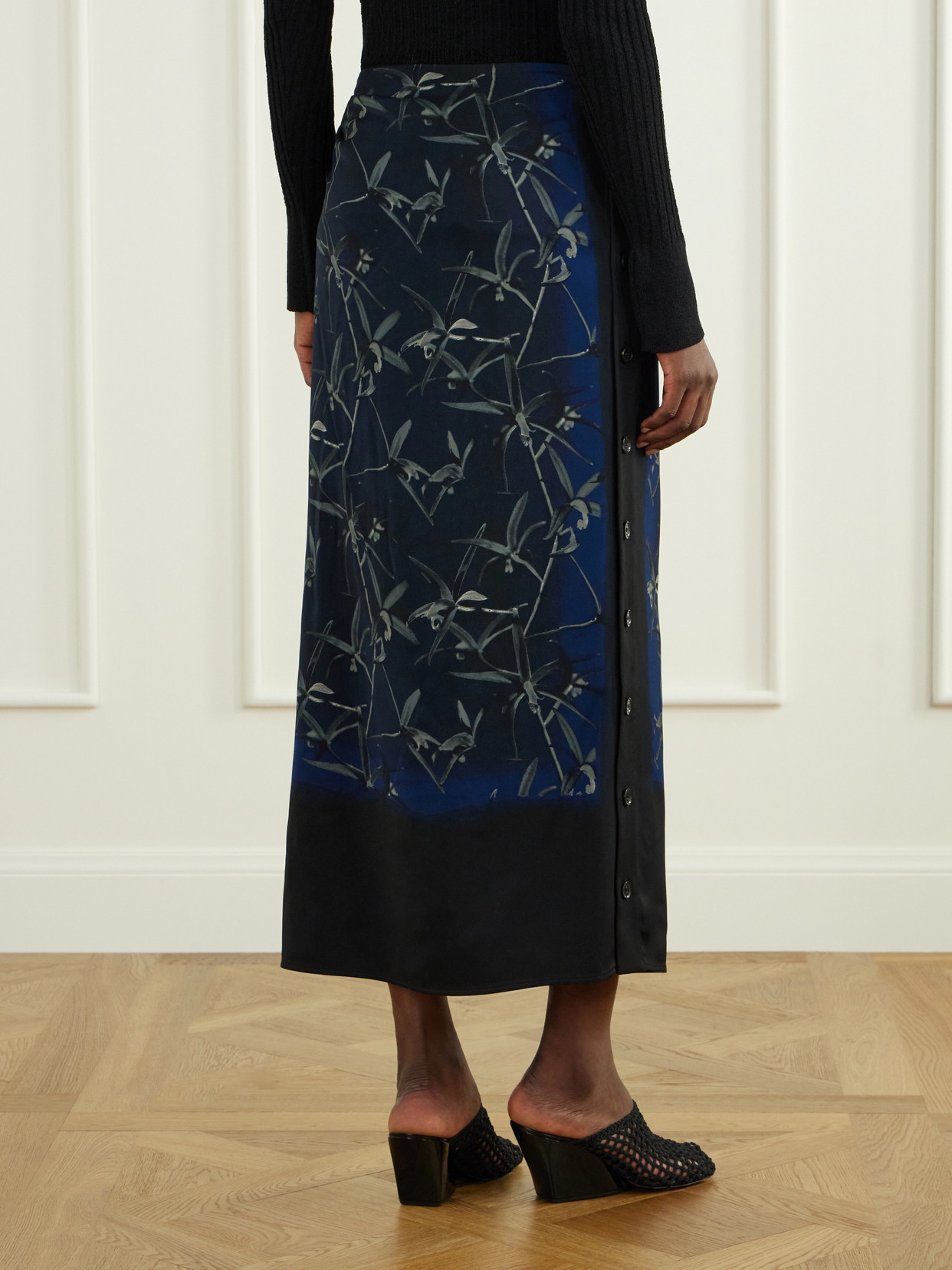 Anais Floral-Print Button-Detailed Gathered Stretch-Cady Skirt