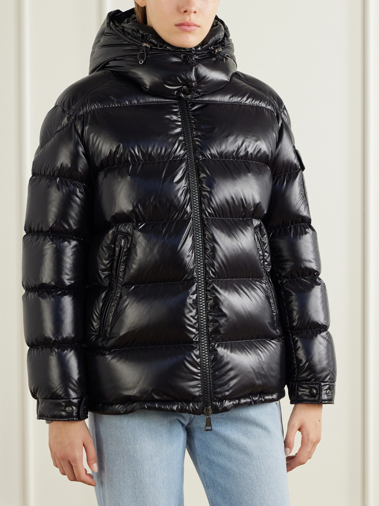 Maire Hooded Quilted Glossed-Shell Down Jacket