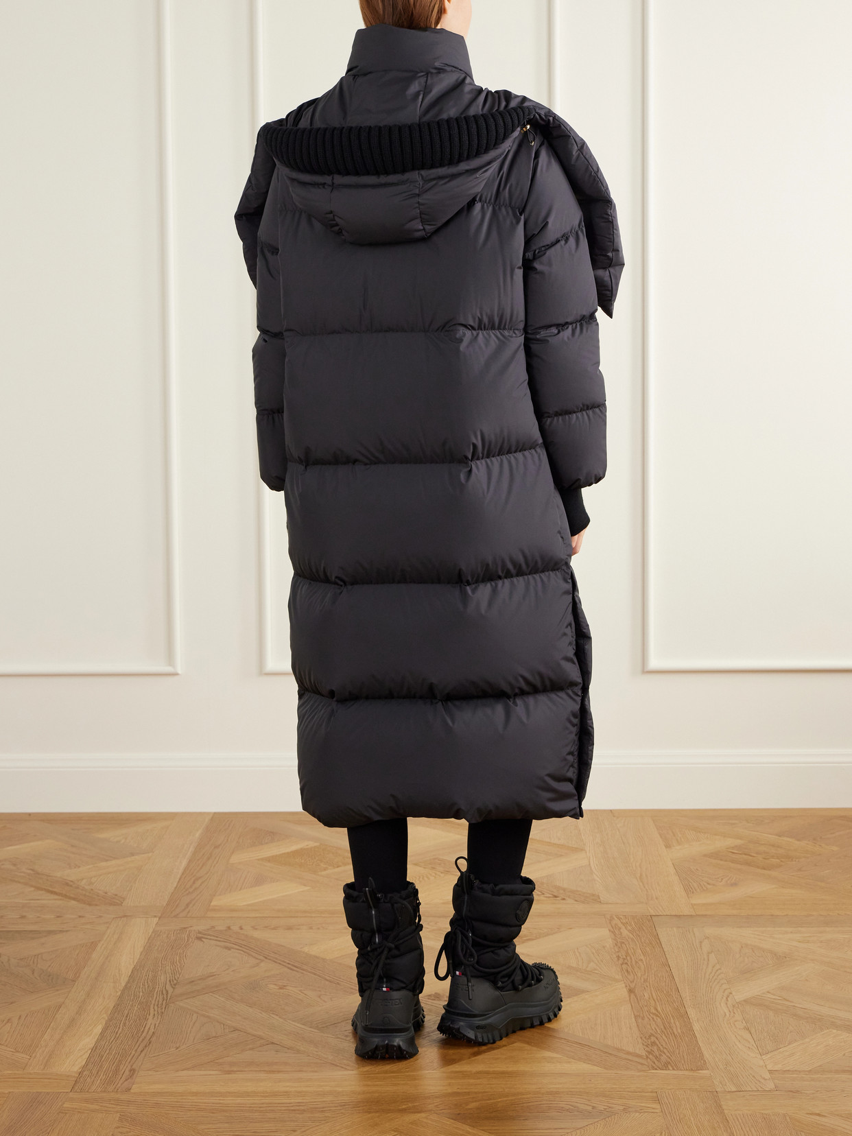 Ornement Quilted Scarf-Detailed Rib-Trimmed Down Coat