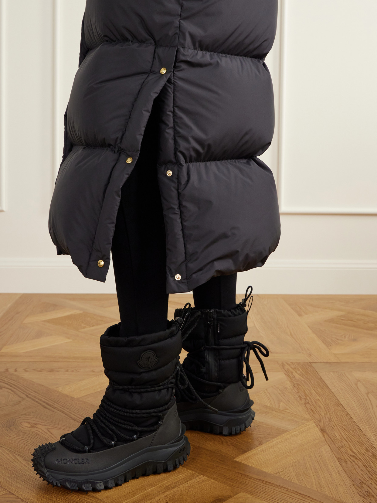 Ornement Quilted Scarf-Detailed Rib-Trimmed Down Coat